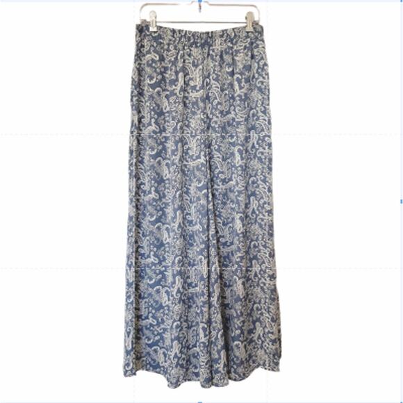 NWT Mittoshop Wide Leg Pants Elastic Waist Paisley Blue and Cream Size Large - Picture 2 of 7
